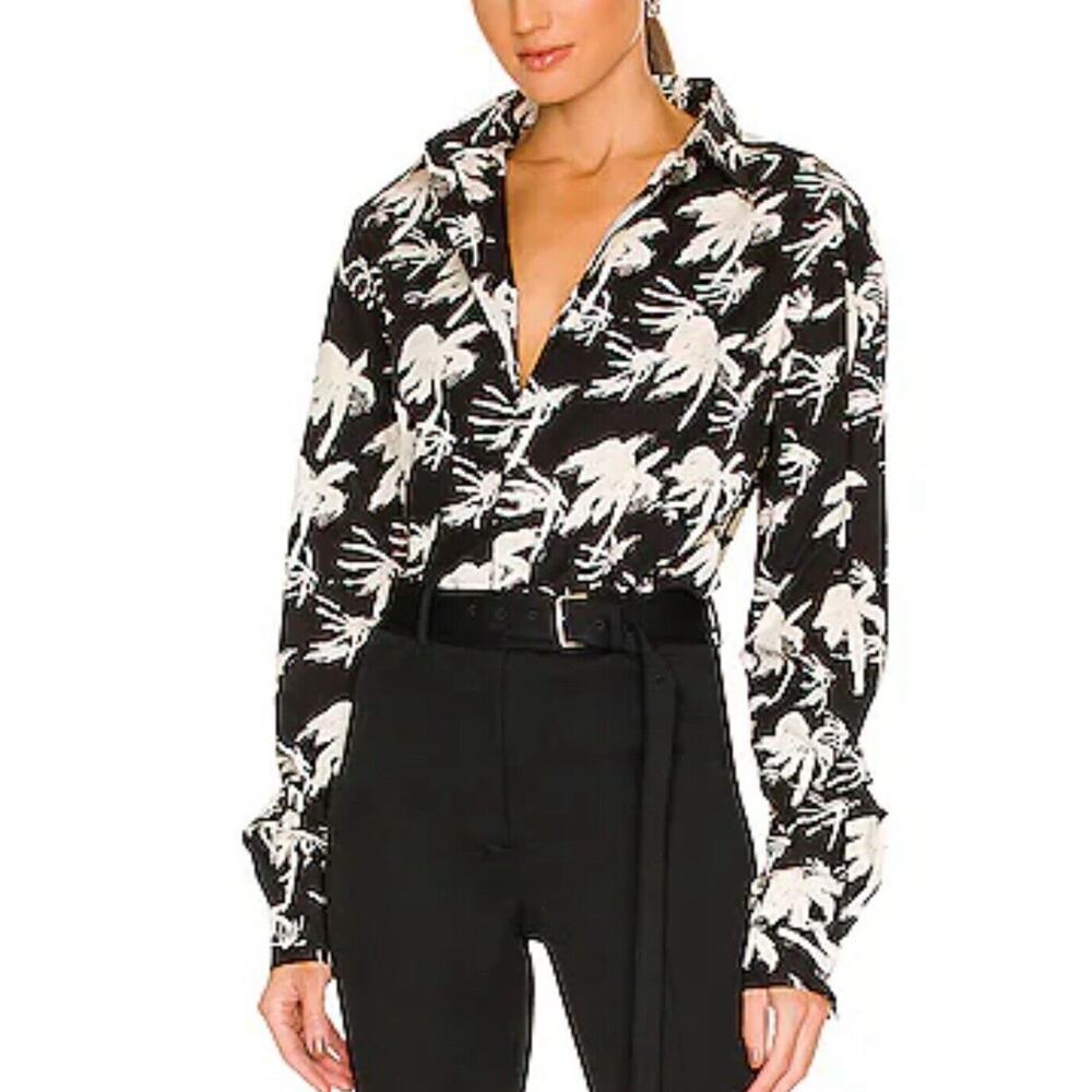 Revolve R+A Sierra Palm Shirt Women‎ Size Small Button Up Black White Oversized
